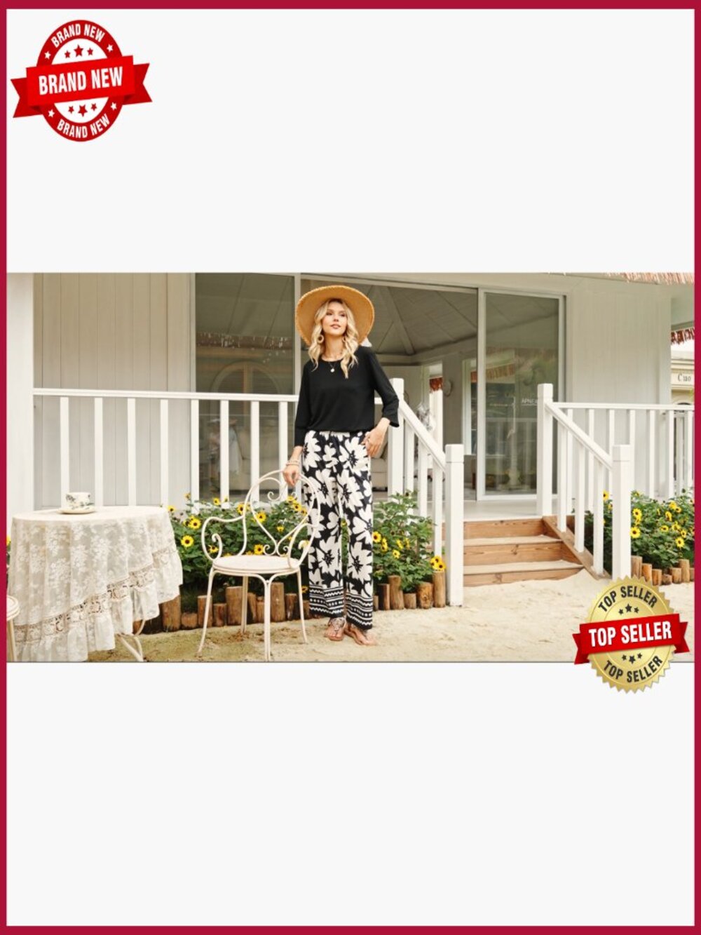 3/4 Sleeve Graphic Tee and Pants Lounge Set with Pockets - Picture 6 of 7